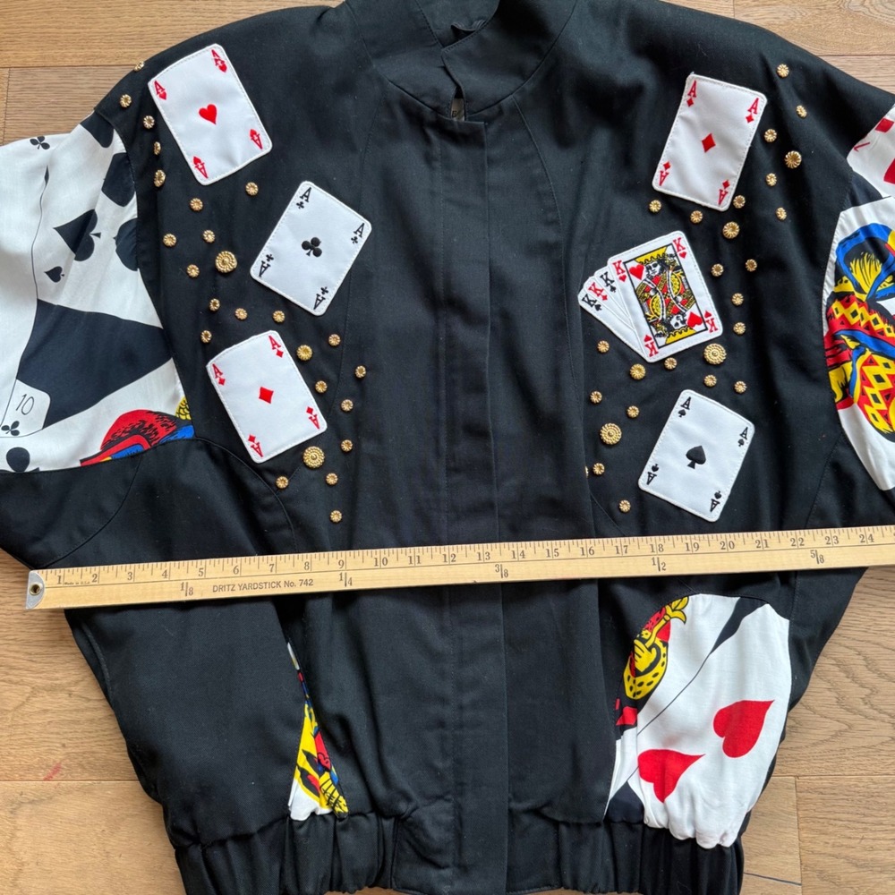Lillie Rubin Vintage Playing Card Novelty Bomber Jacket Studded Black XS - Picture 3 of 10